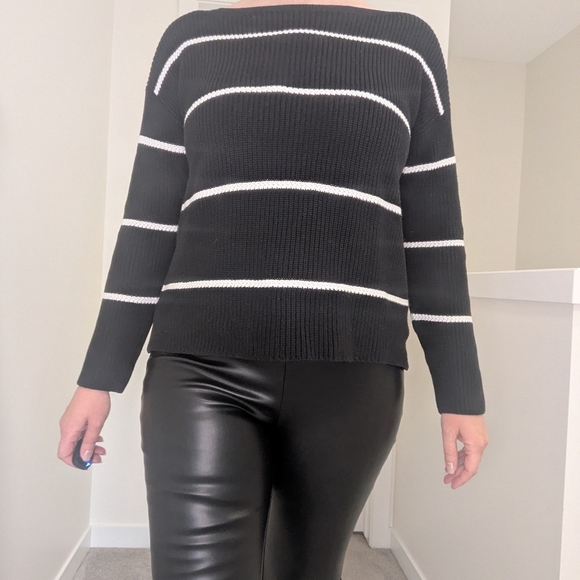 Talbot's Classic Black & White Pima Cotton Striped Sweater Size Large NWT - Picture 8 of 9